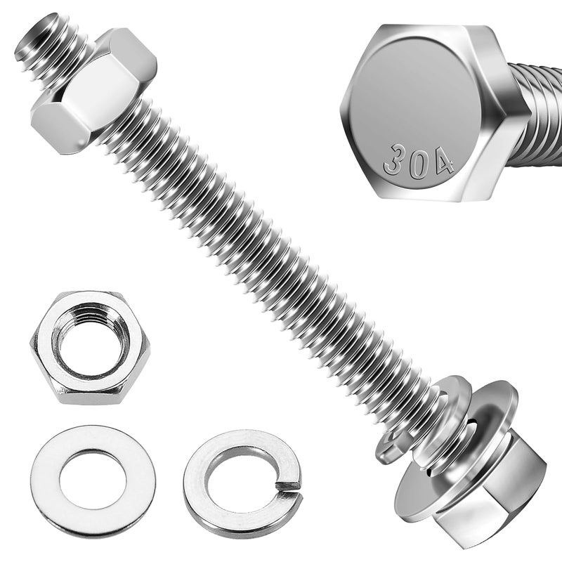 MYWISH (5 Sets) 3/8-16x3 Hex Head Nuts and Bolts with Flat & Lock Washers, 304 Stainless Steel Bolts and Nuts Kit 18-8, Fully Threaded, 3/8 Bolt, 3/8 - Image 5